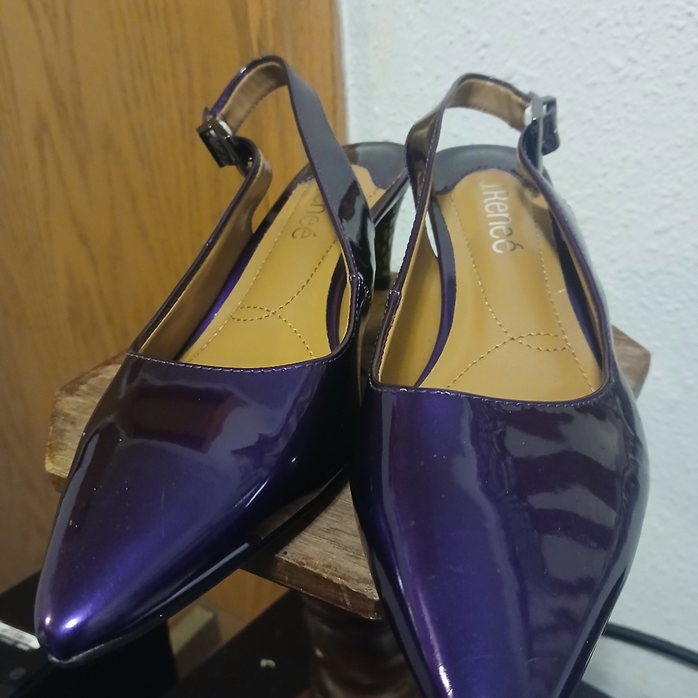 Renee Maressa Purple Patent Slingback Pumps Sculpted Scale Heel Size 6M - Picture 5 of 7